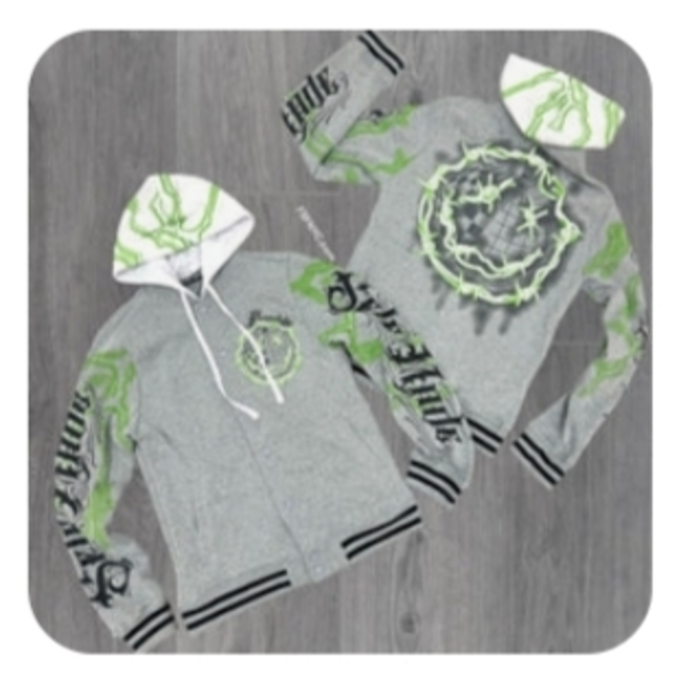 Gray and Green Graphic Hoodie